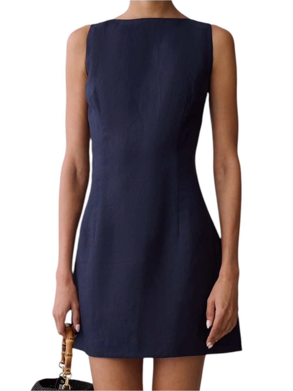 Kourt Few Moda Navy Blue Lauren Linen Mini Dress Sleeveless NWT